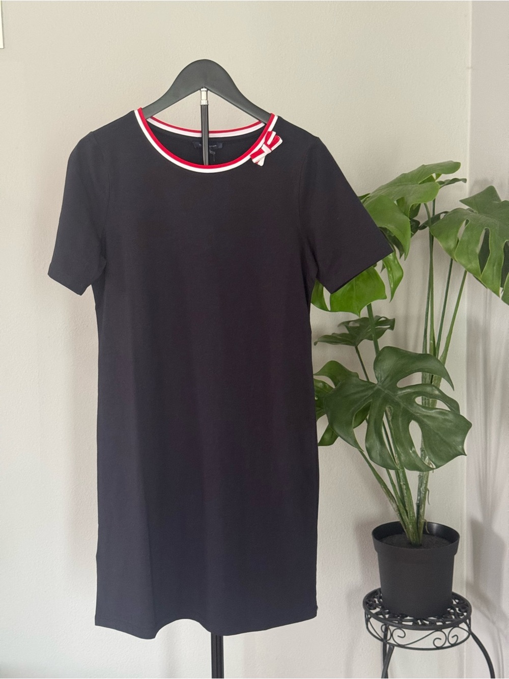 Tommy Hilfiger Black Mini Dress with Red & White Neck Trim